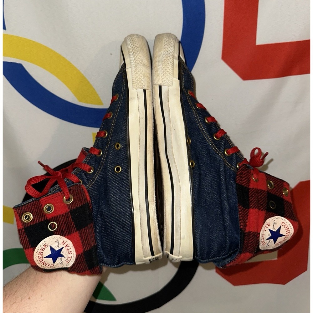 Converse NeeHi Calf High USA Made Denim Fold Plaid Sneaker Size 8 Chuck Taylor - Picture 6 of 8